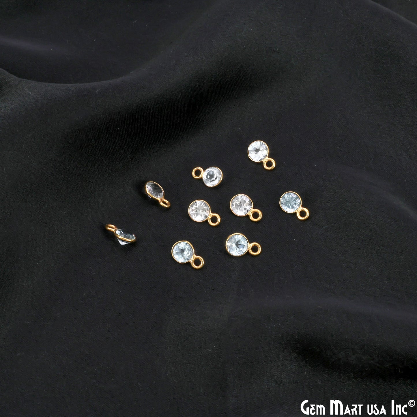 Blue Topaz 5mm Round Brilliant Cut Gold Plated Bezel Single Bail Connector