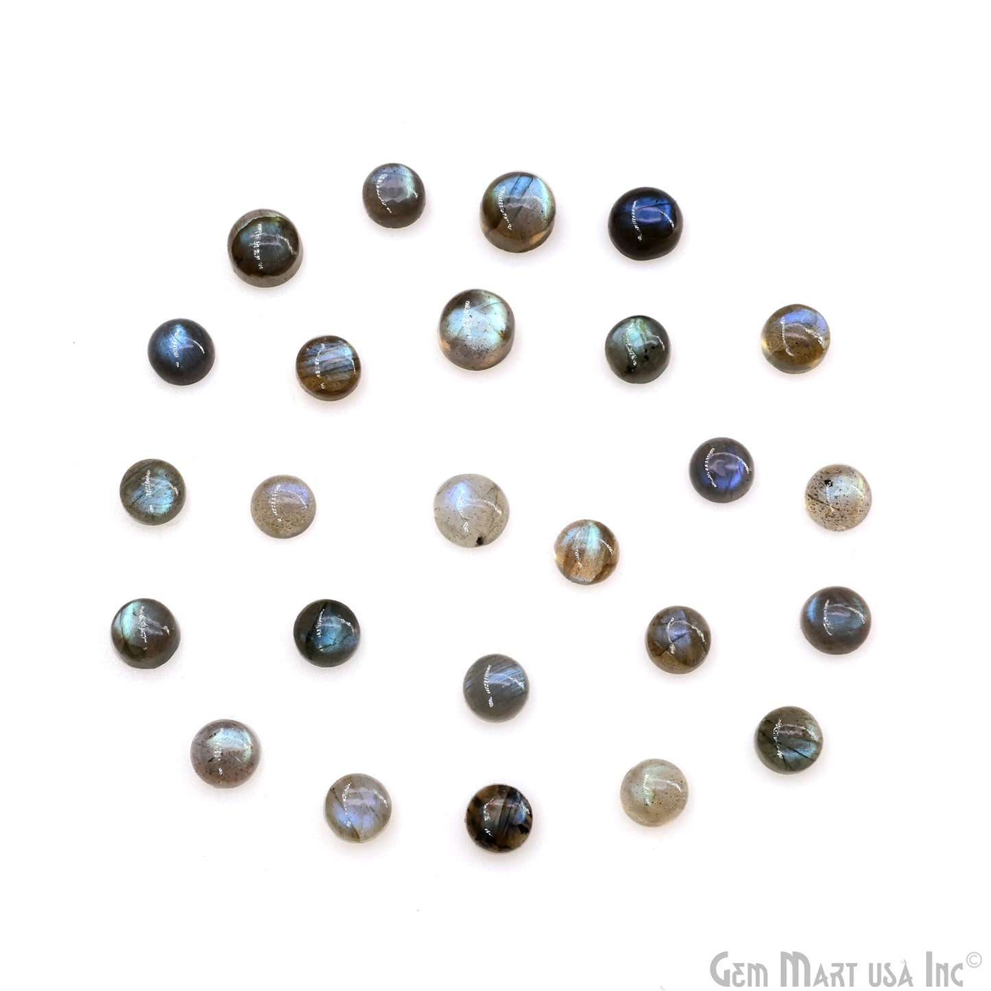 Labradorite Wholesale Gemstones, 100% Natural Semi-Precious Gems, Blue Flash Cabochon Loose Gems, 5mm, Round, 10PC Lot