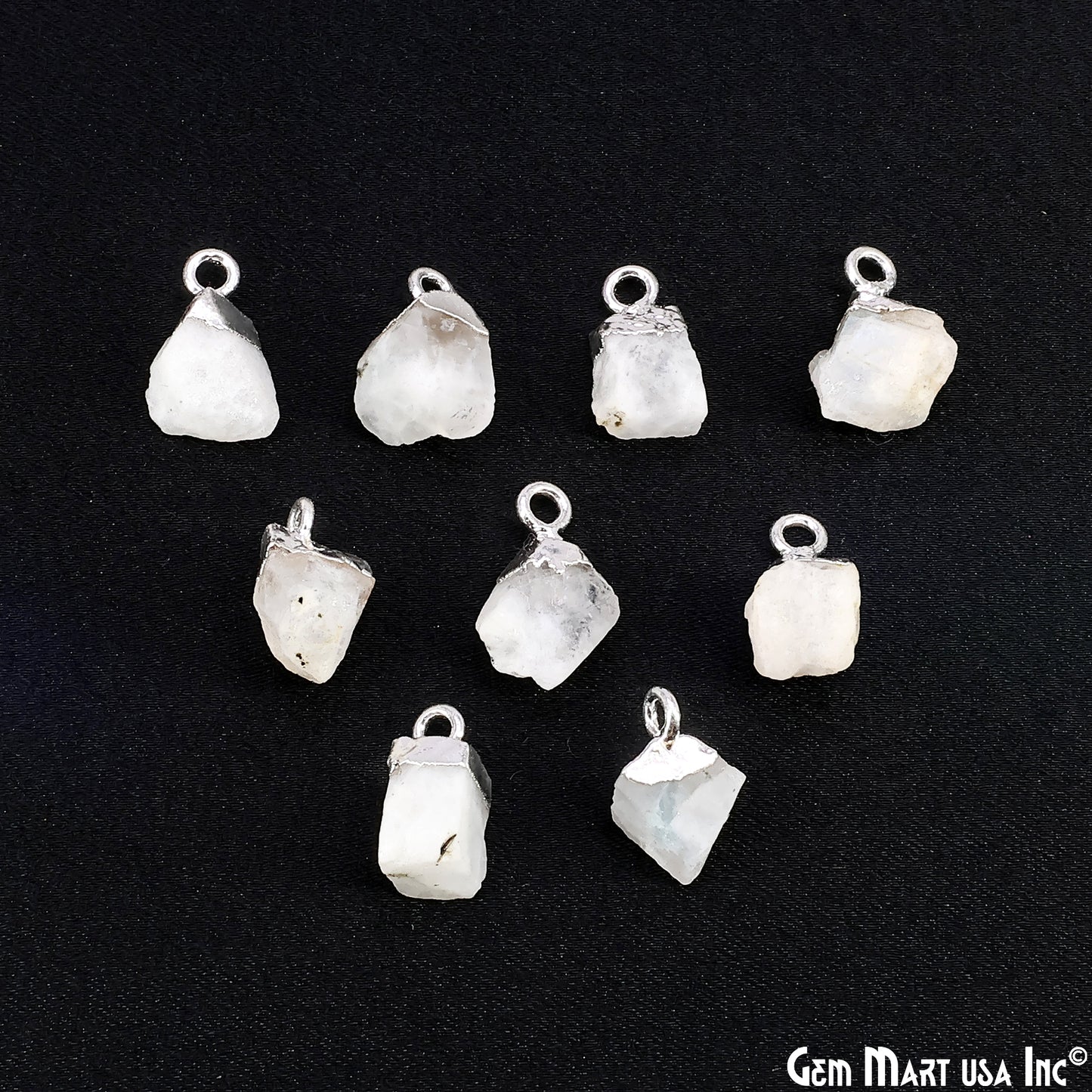 Rough Rainbow Moonstone Gemstone Organic Silver Edged Single Bail Connector