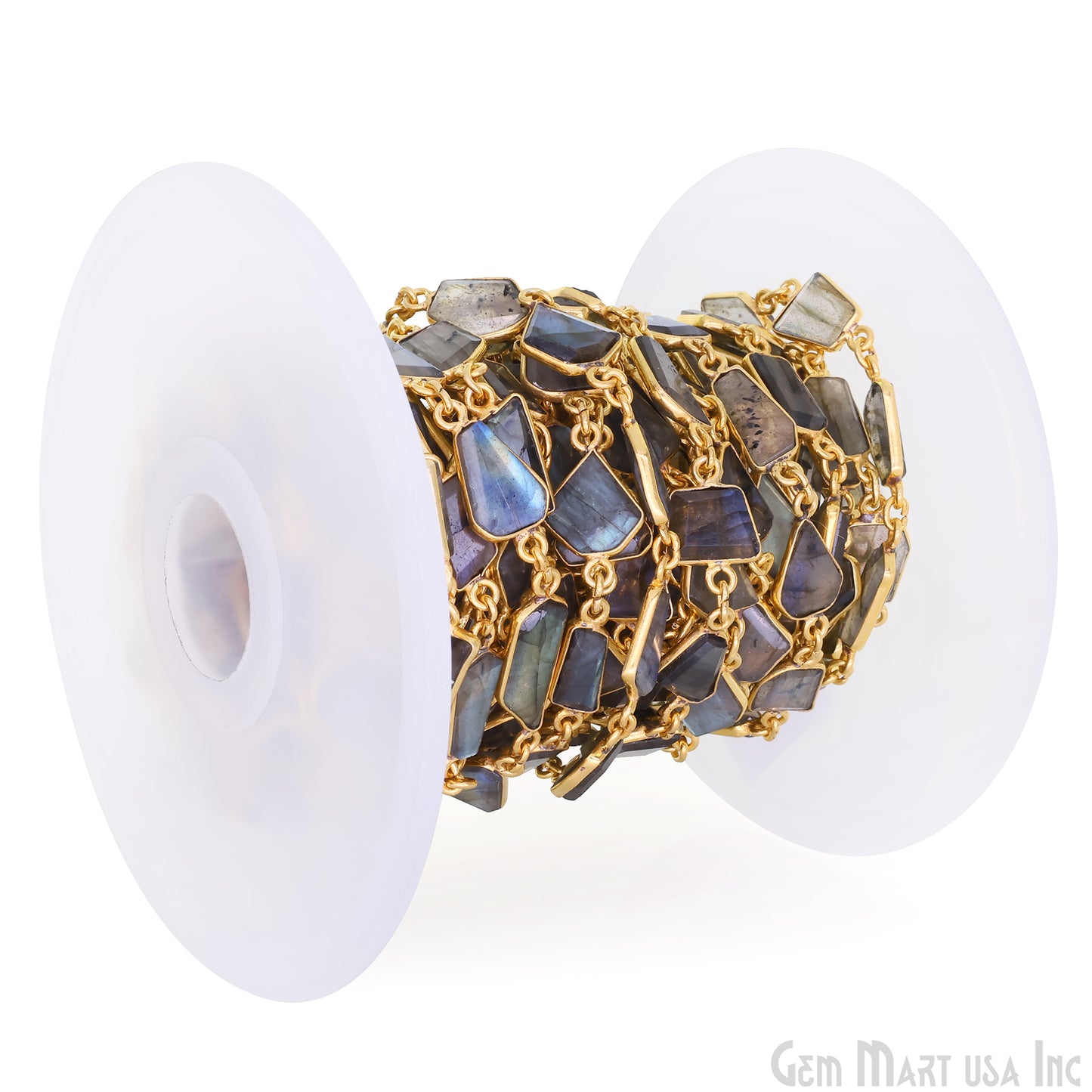 Labradorite 10mm Faceted Free Form Gold Plated Bezel Connector Link Chain