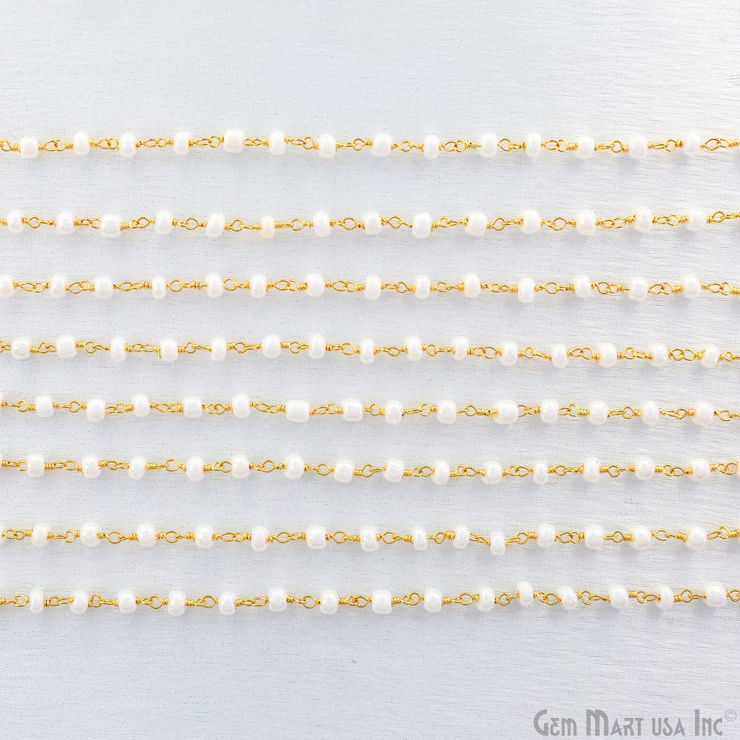 Synthetic Pearl Cabochon Beads 4mm Gold Wire Wrapped Rosary Chain