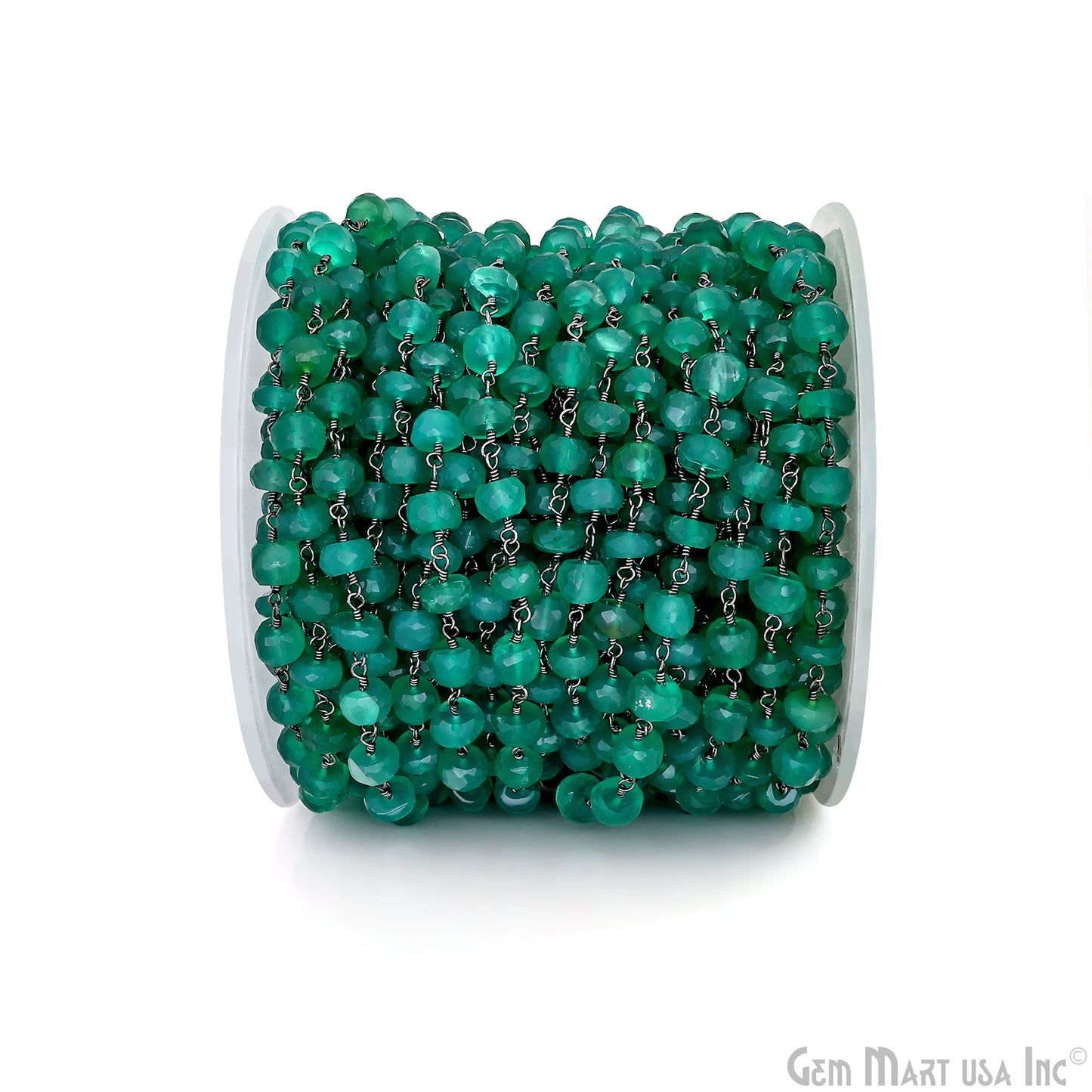 Green Onyx Rondelle Oxidized Wire Wrapped Rosary Chain