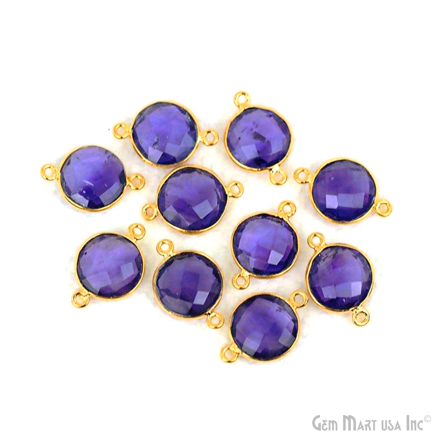 Round 12mm Double Bail Gold Plated Gemstone Bezel Connector