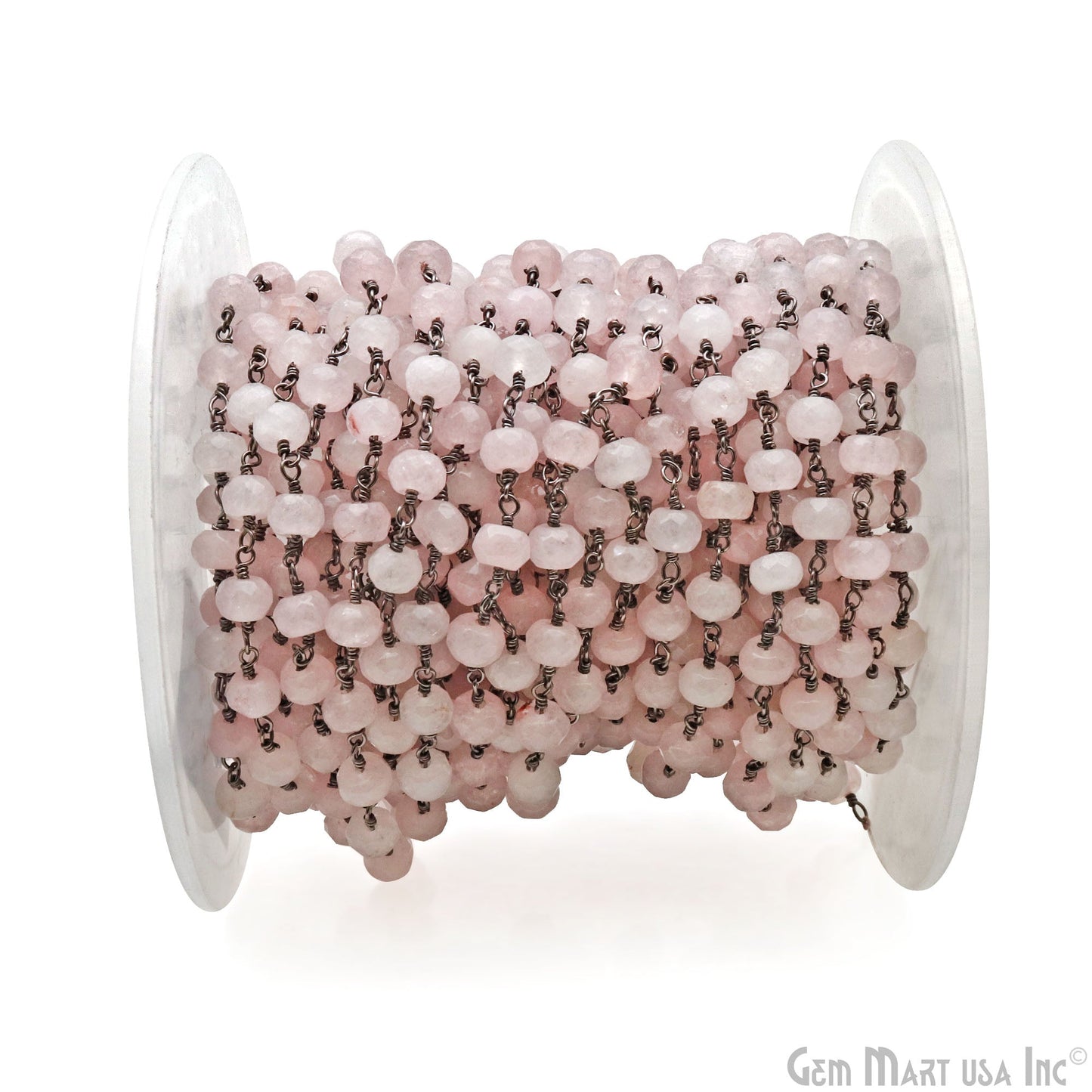 Dyed Jade Bead Faceted Crystal Round Rosary Chain Black Plating, 5-6mm, 1+ ft