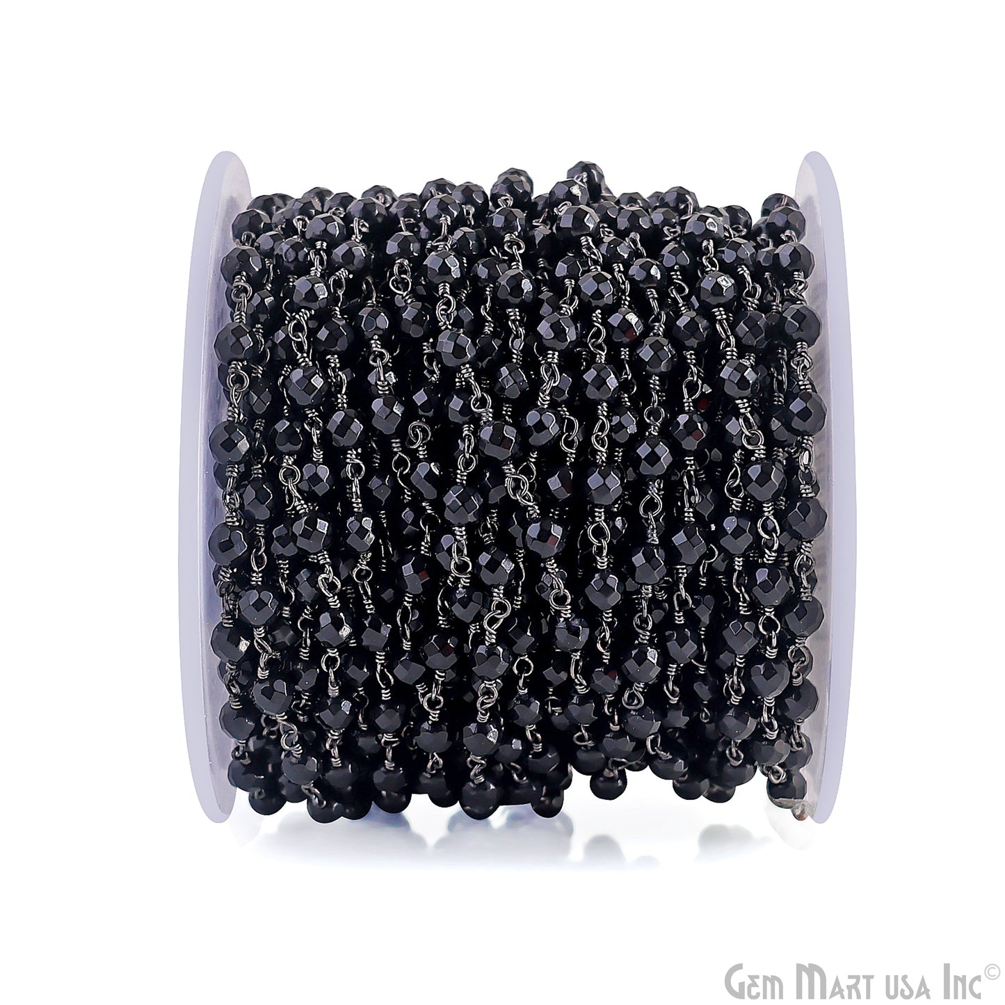 Dyed Jade Bead Faceted Crystal Round Rosary Chain Black Plating, 4mm, 1+ ft