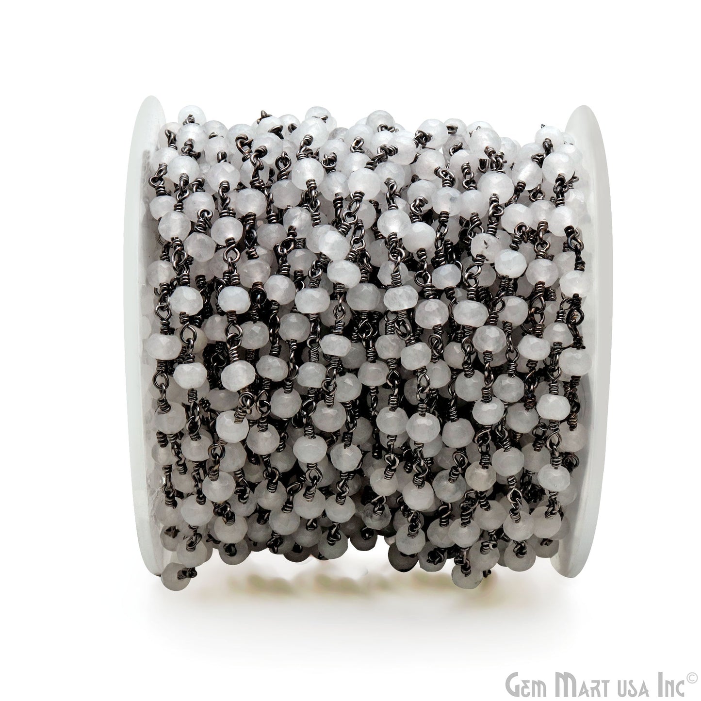 Dyed Jade Bead Faceted Crystal Rondelle Rosary Chain Black Plating, 4mm, 1+ ft