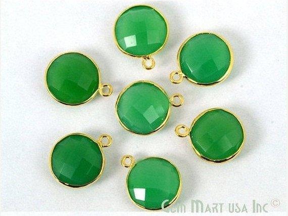Clearance Chrysoprase Chalcedony Round 12mm Single Bail Gold Plated Gemstone Bezel Connector