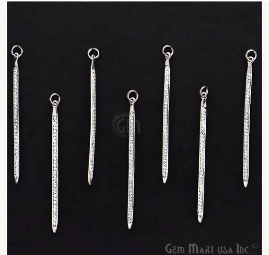 SPIKE Shape Cubic Zircon Pave Silver Charm For Bracelet & Pendants