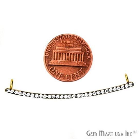 Bar Shape Cubic Zircon Pave Gold Vermeil Charm For Bracelet & Pendants