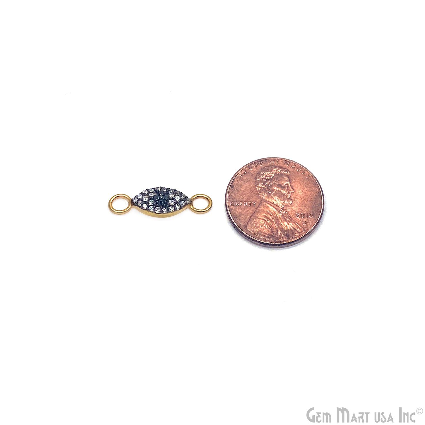 Cubic Zircon Pave 'Marquise' Shape Charm in Gold Vermeil 12x6mm Pendant Connector