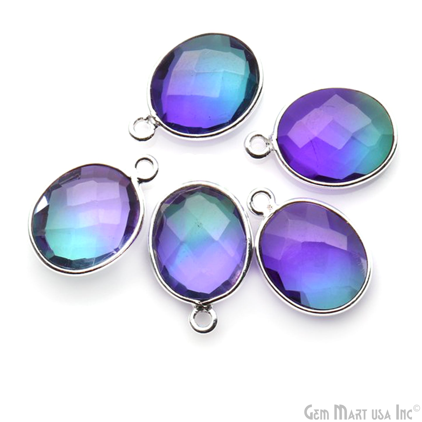 Doublet Aura Quartz 10x12mm Oval Single Bail Silver Bezel Connector