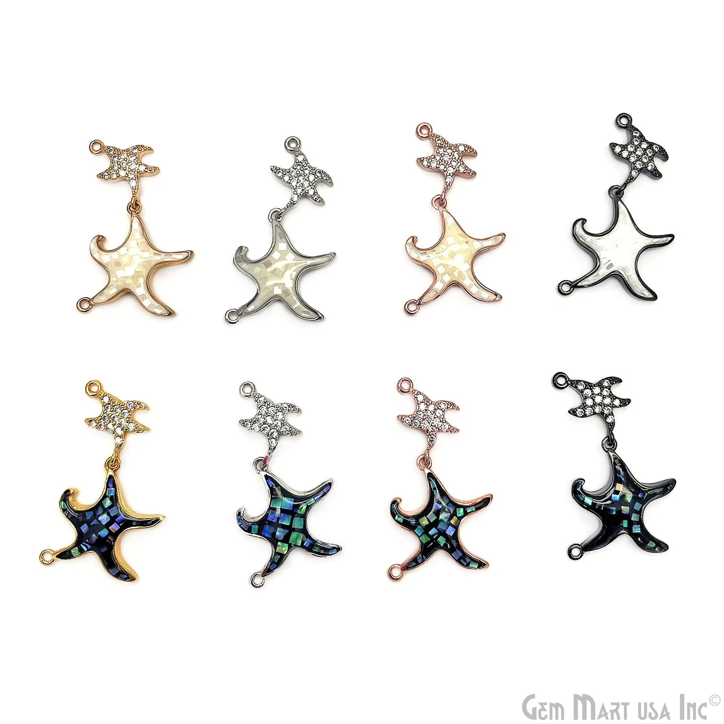Starfish Charm Pendant Cubic Zircon 30x23mm Double Bail Bracelet Charm Jewelry GemMartUSA