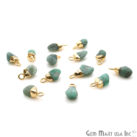 Chrysoprase Gemstone Organic Single Bail Gold Edged Connector
