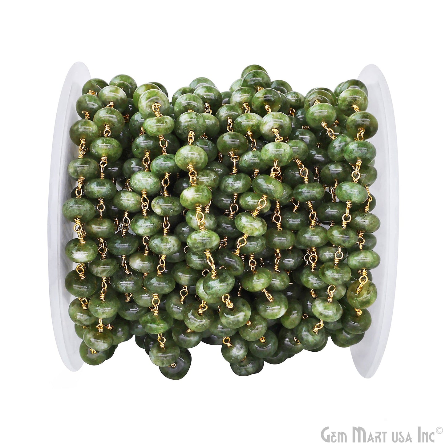 Dyed Jade Bead Cabochon Crystal Round Rosary Chain Gold Plating, 8-9mm, 1+ ft