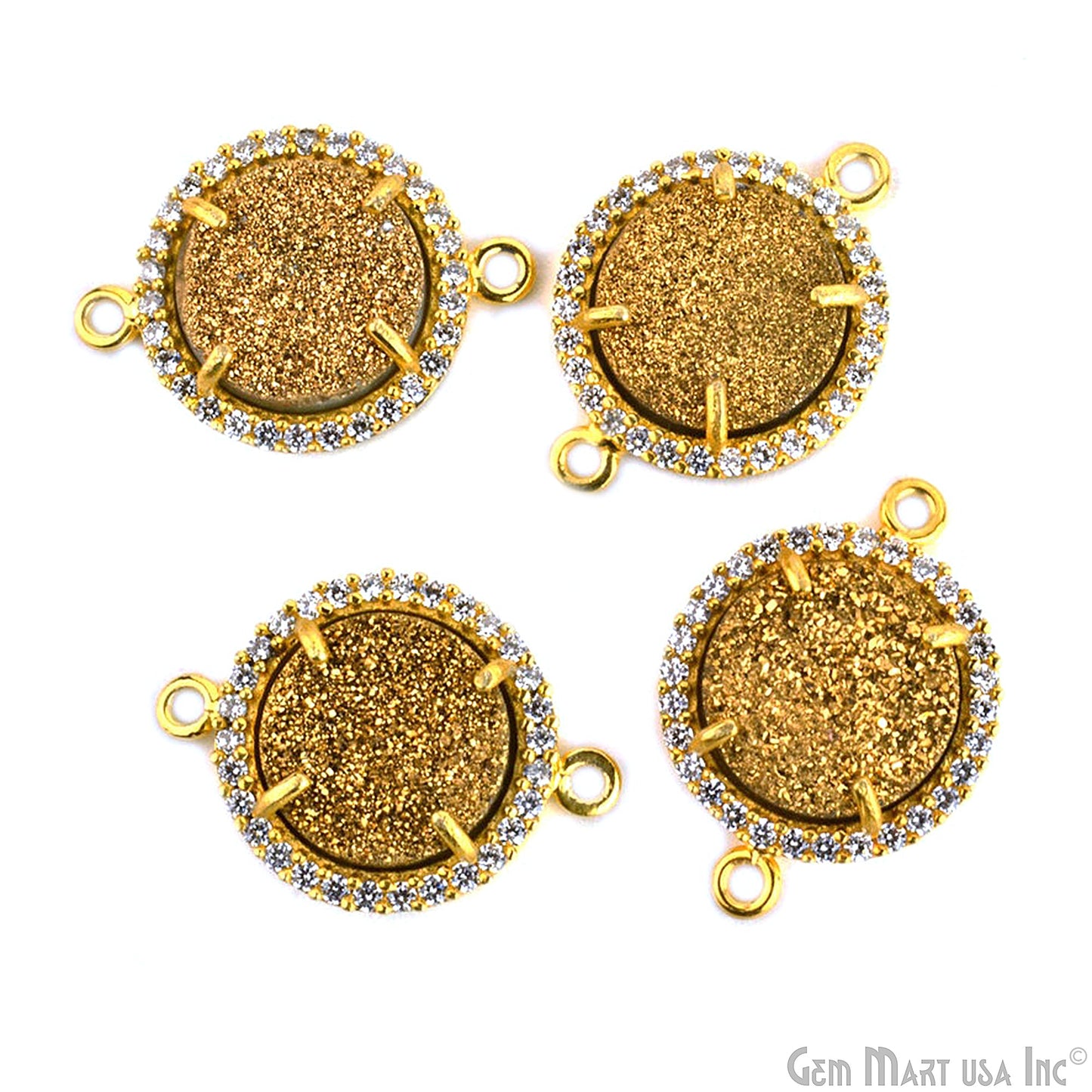 Cubic Zirconia Pave 12mm Round Gold Bail Connector