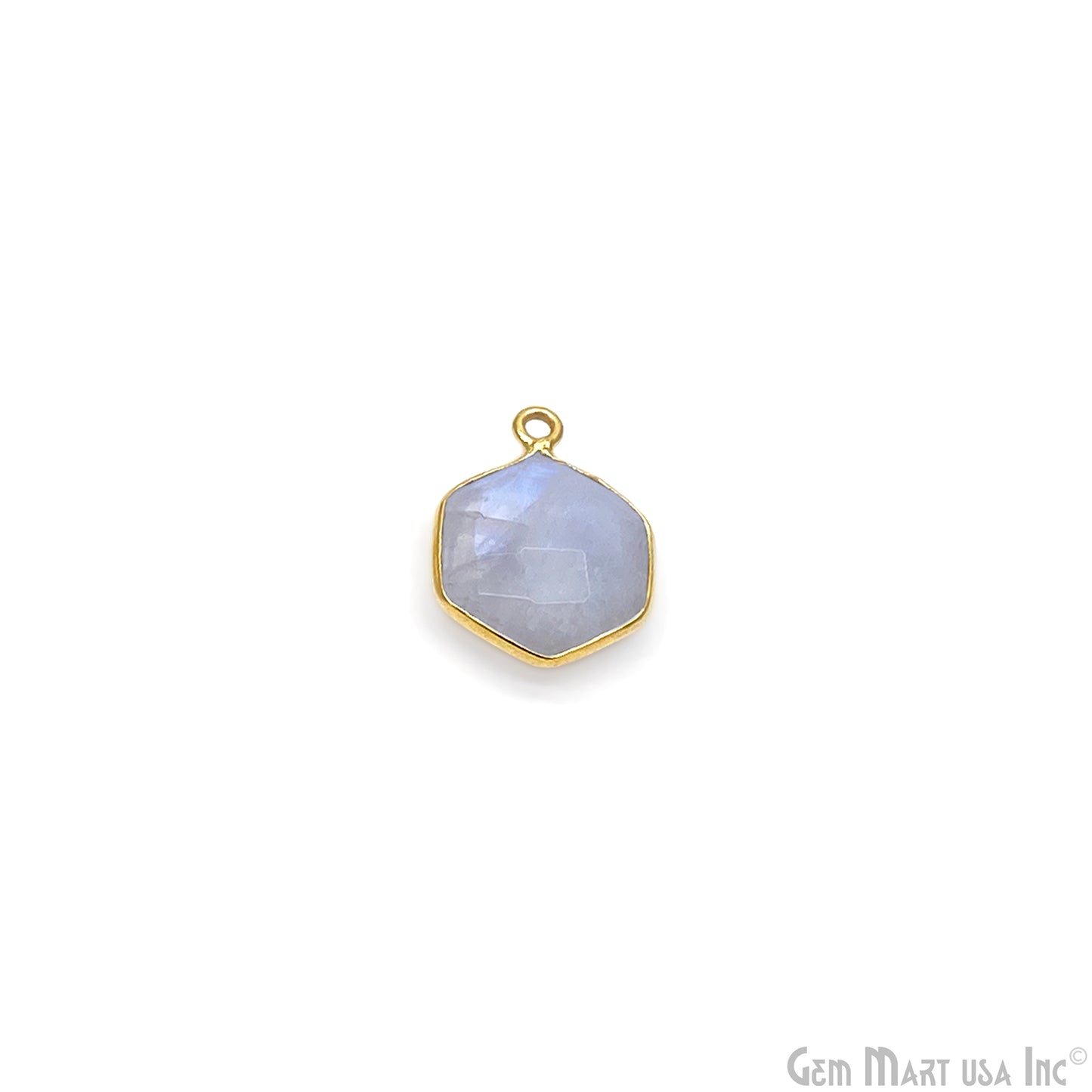 Rainbow Moonstone 13x16mm Hexagon Gold Plated Single Bail Bezel Connector