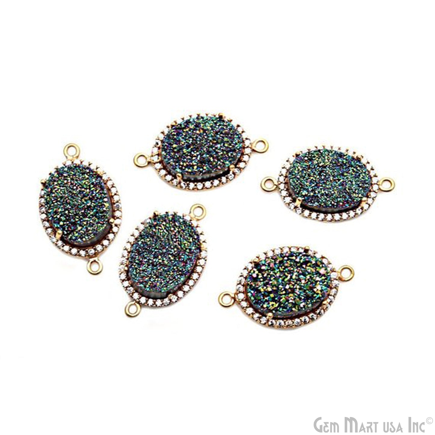 Druzy Cubic Zircon Pave 12x16mm Oval Bezel Gemstone Connector (Pick Your Color)