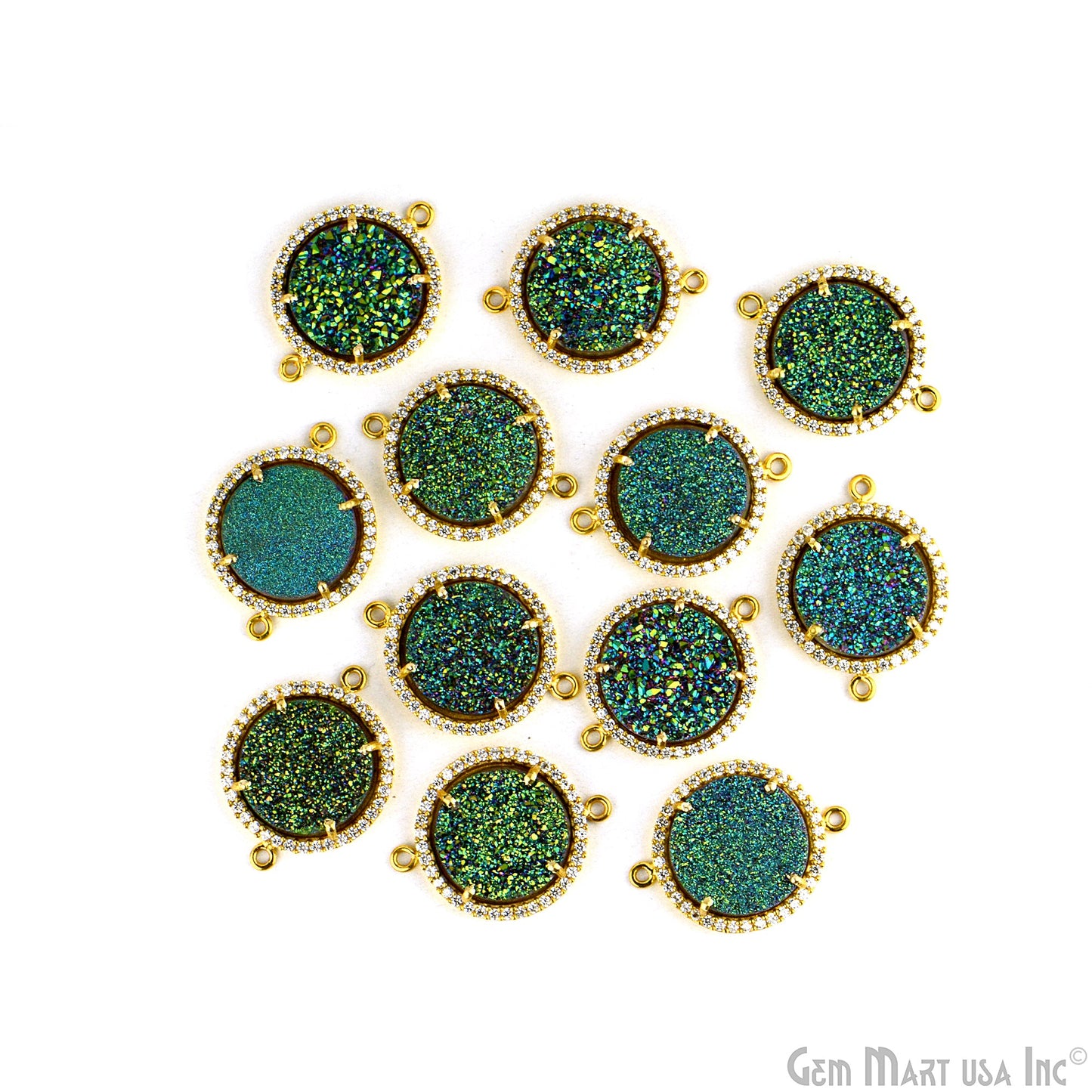 Cubic Zircon Pave Druzy 16mm Round Double Bail Gemstone Connector