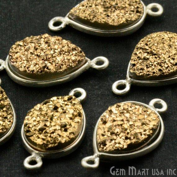 Clearance Titanium Druzy 10x14mm Pears Silver Double Bail Bezel Gemstone Connector