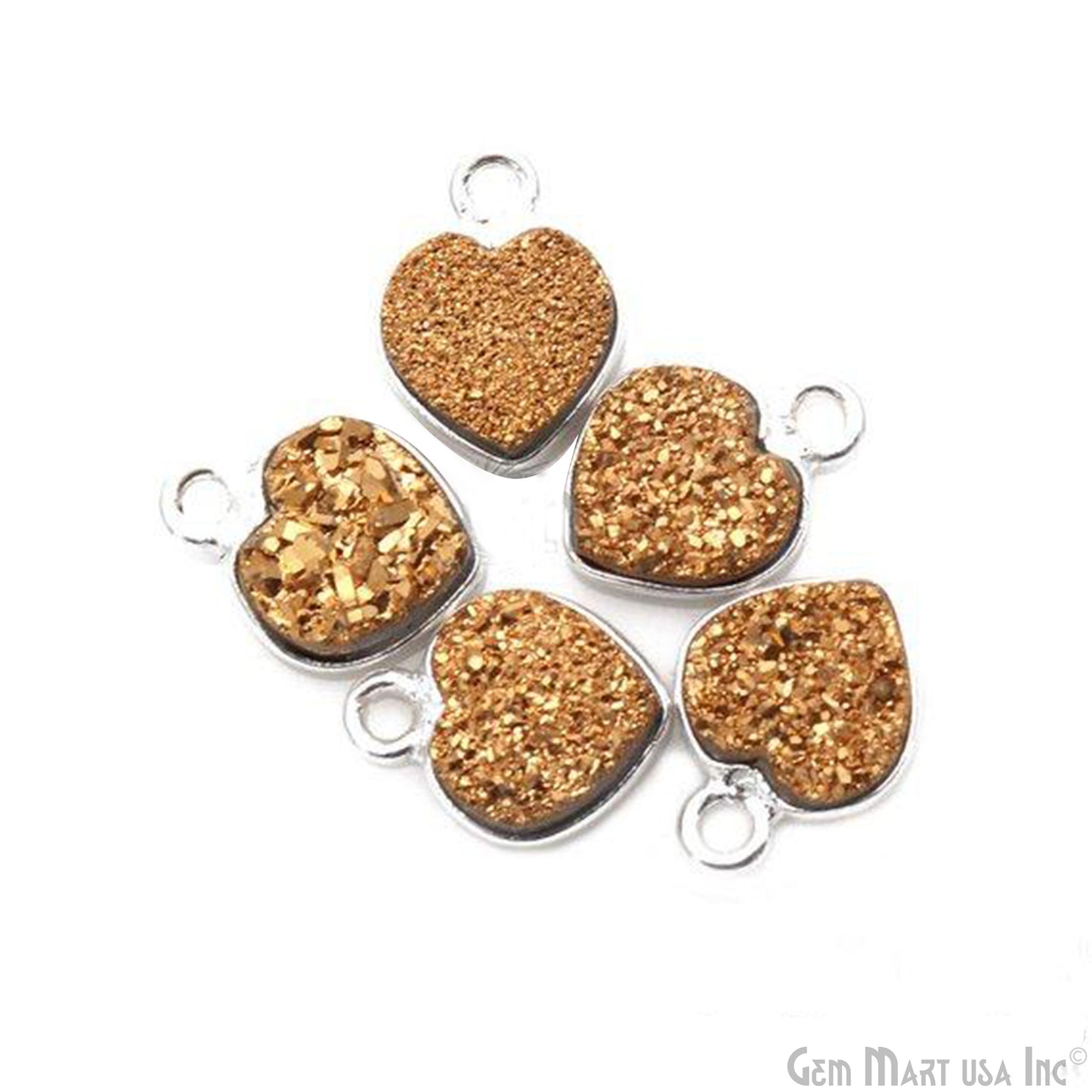 Natural Titanium Druzy 8mm Heart Single Bail Bezel Gemstone Connector (Pick Your Color, Plating) - GemMartUSA