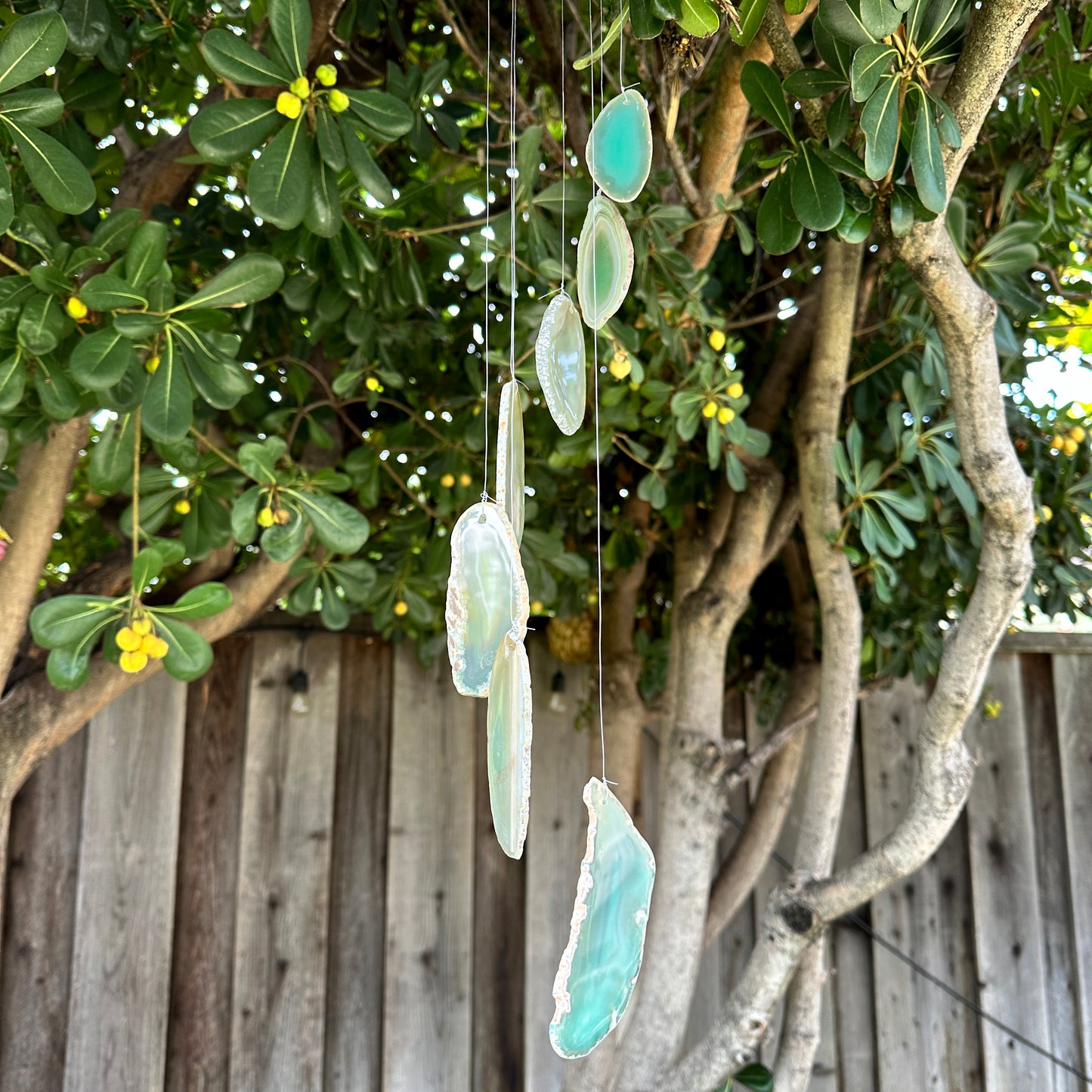 Green Agate Slice Wind Chime, Natural Gemstone Wind Chime, Garden Décor, Home Décor, Melodic Tones