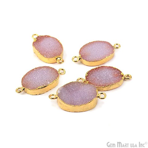 Gold Electroplated Druzy 13x18mm Oval Double Bail Druzy Gemstone Connector