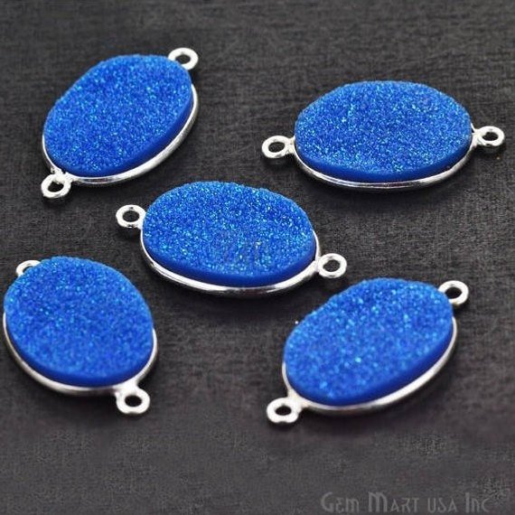 Synthetic Faux Druzy 13x18mm Oval Bezel Gemstone Connector (Pick Color, Bail, Plating) - GemmartUSA
