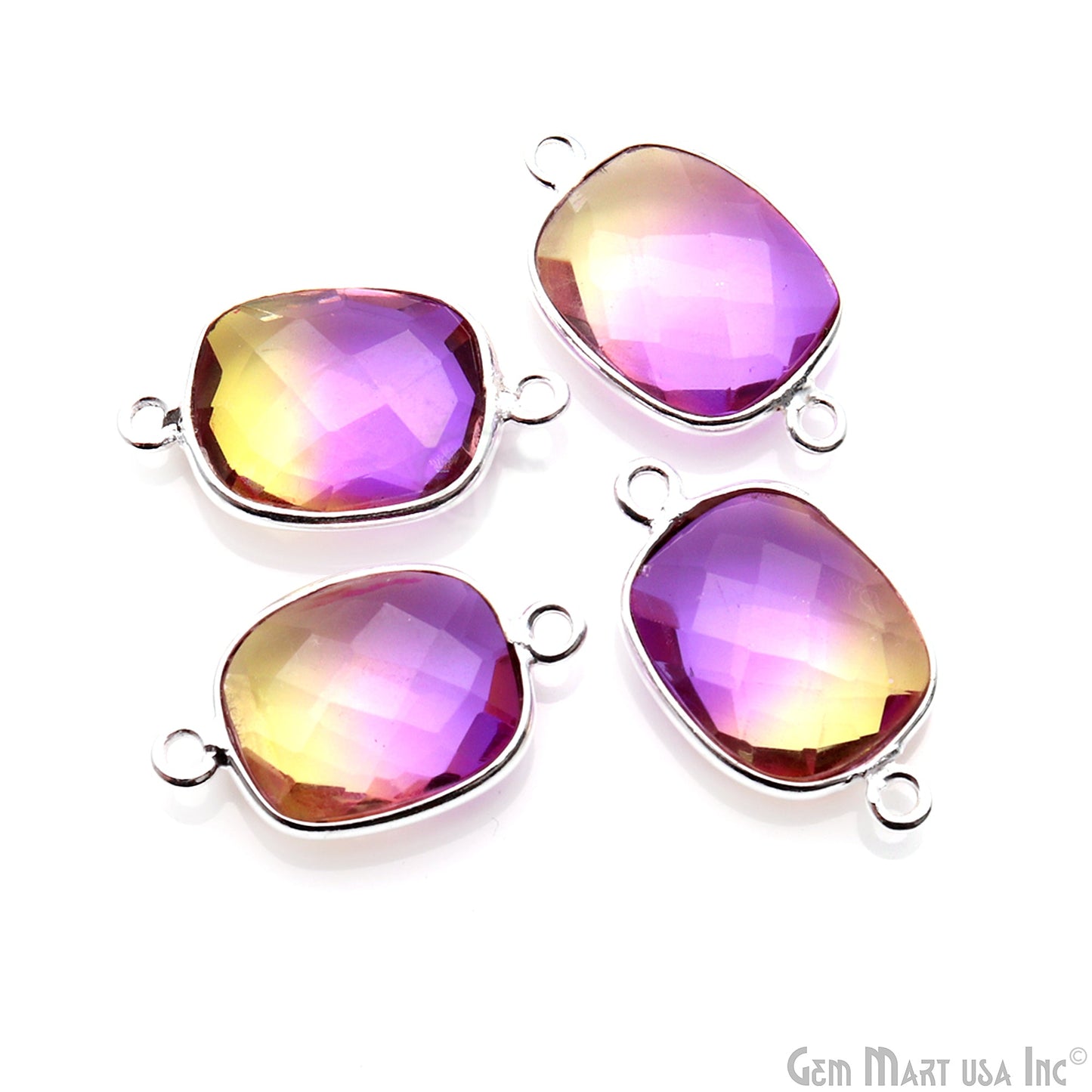 Doublet Aura Quartz 10x12mm Octagon Double Bail Silver Bezel Connector