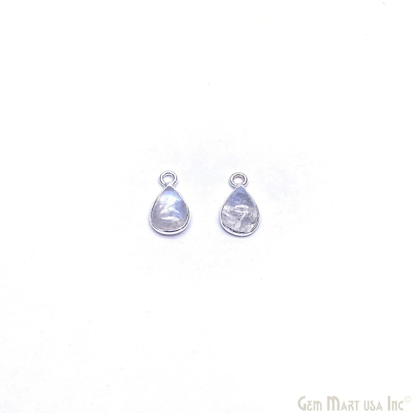 Rainbow Moonstone Pears Cabochon 6x8mm Silver Plated Single Bail Bezel Gemstone Connector