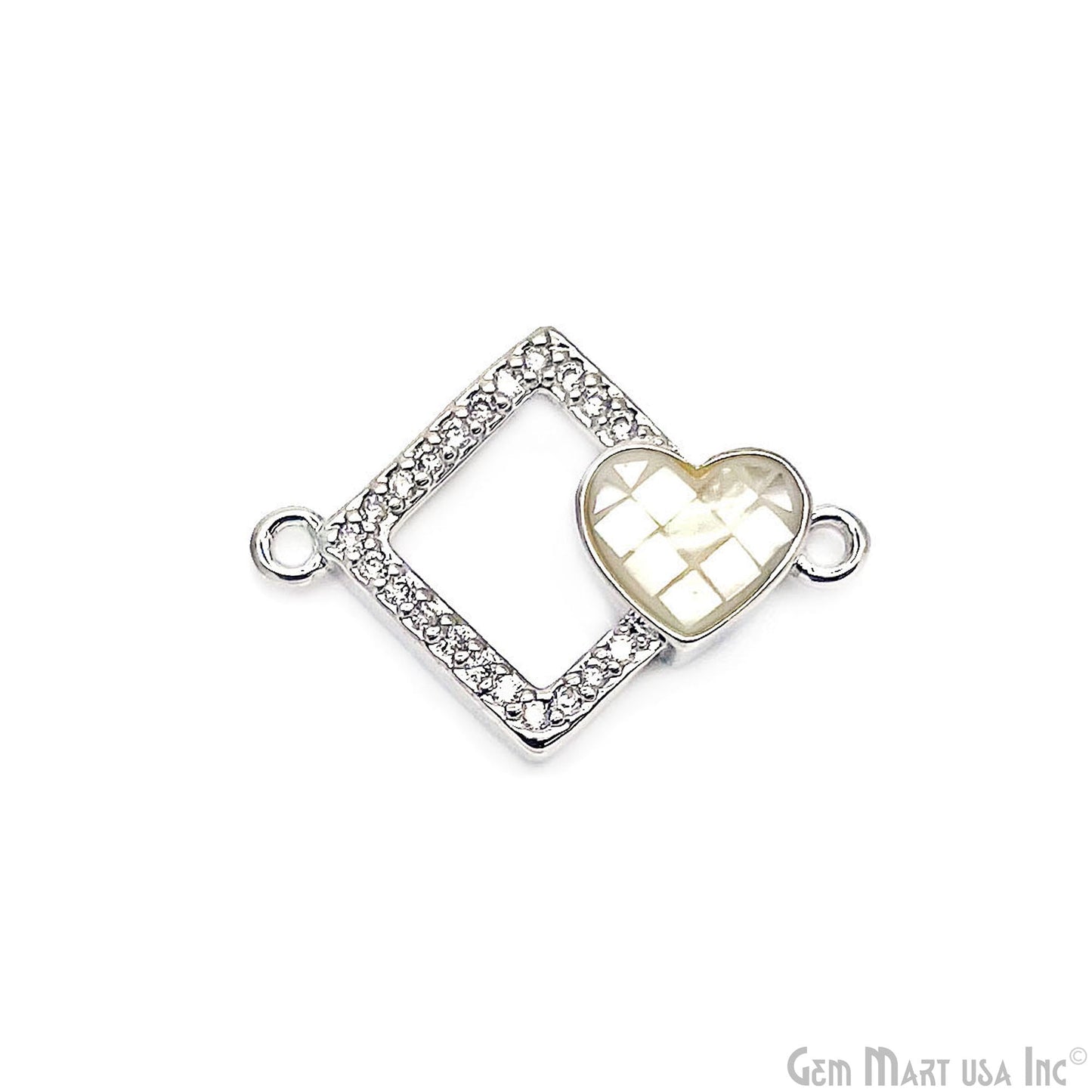 Square With Heart Charm Pendant 20x14mm Double Bail Bracelet Charm Jewelry GemMartUSA