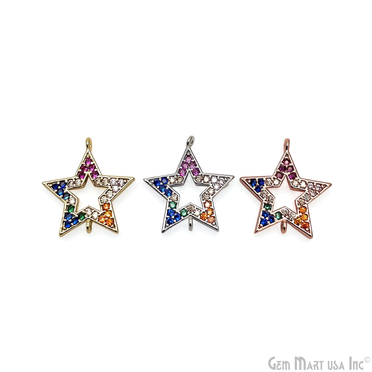 Multi Zircon Star Shape Double Bail Pendant Connector Charms Jewelry GemMartUSA