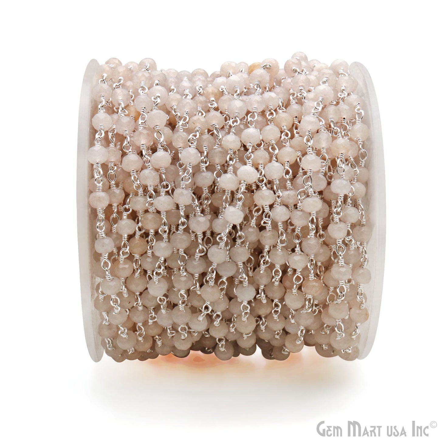 Dyed Jade Bead Faceted Crystal Rondelle Rosary Chain Silver Plating, 4mm, 1+ ft