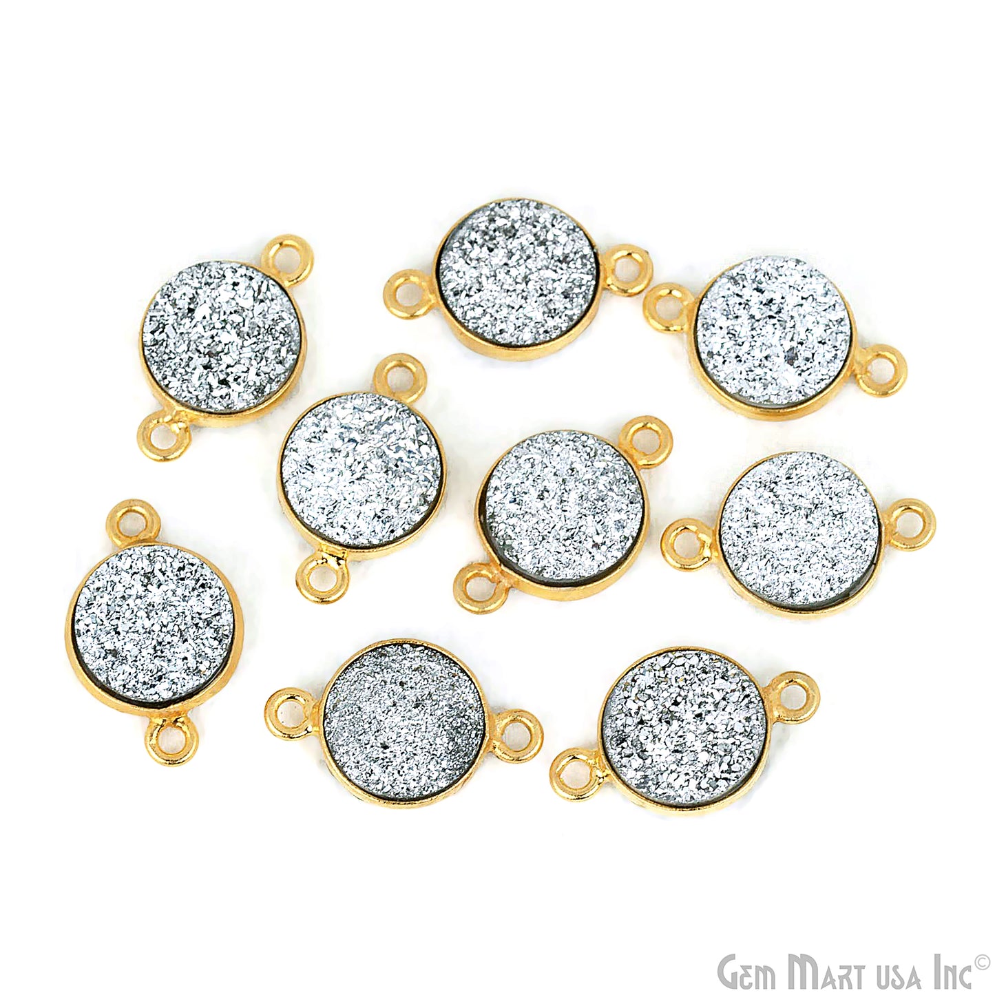 Titanium Druzy 10mm Round Double Bail Gold Bezel Connector