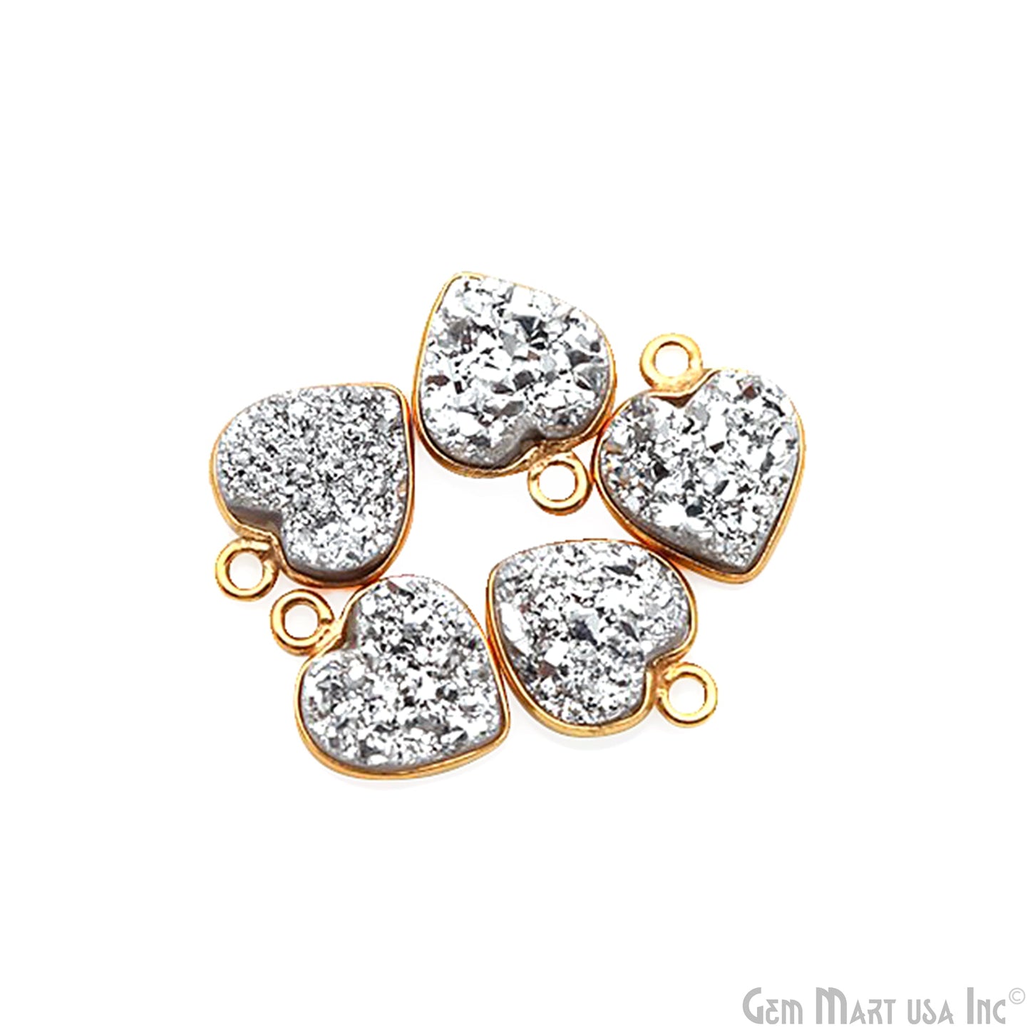 Titanium Druzy 10mm Heart Gold Plated Single Bail Bezel Gemstone Connector