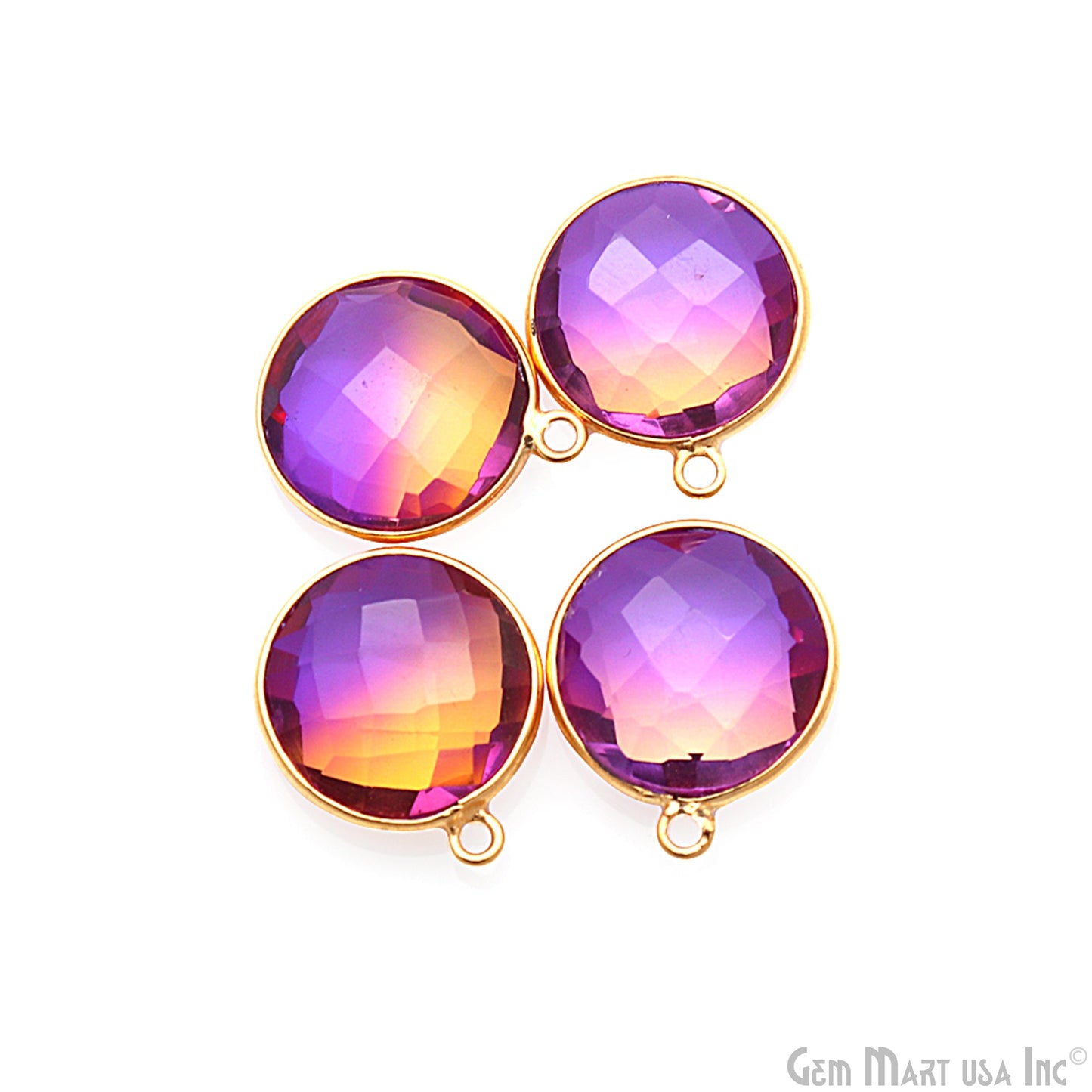 Doublet Aura Quartz 14mm Round Single Bail Gold Bezel Connector