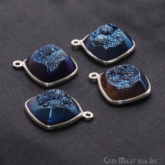 Window Druzy 14mm Cushion Shape Bezel Cave Druzy Gemstone Connector (Pick Your Color, Bail, Plating) - GemmartUSA