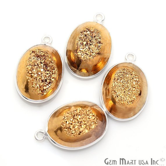 Window Druzy 12x16mm Oval Bezel Cave Druzy Connector (Pick Color, Bail, Plating) - GemmartUSA