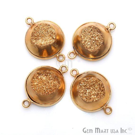 Window Druzy 14mm Round Shape Bezel Cave Druzy Gemstone Connector (Pick Your Color, Bail, Plating) - GemmartUSA