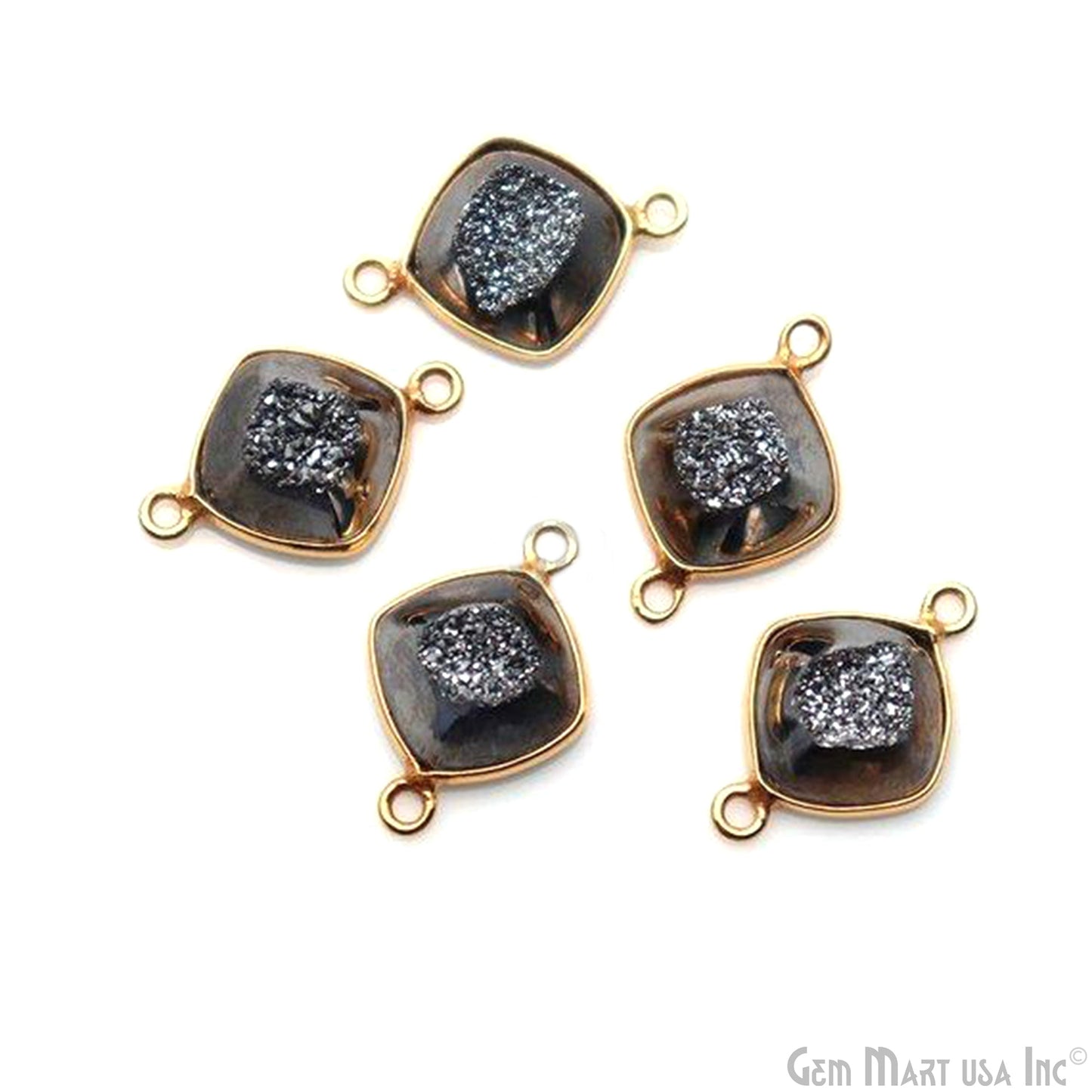 Window Druzy 10mm Cushion Shape Bezel Cave Druzy Gemstone Connector (Pick Your Color, Bail, Plating)