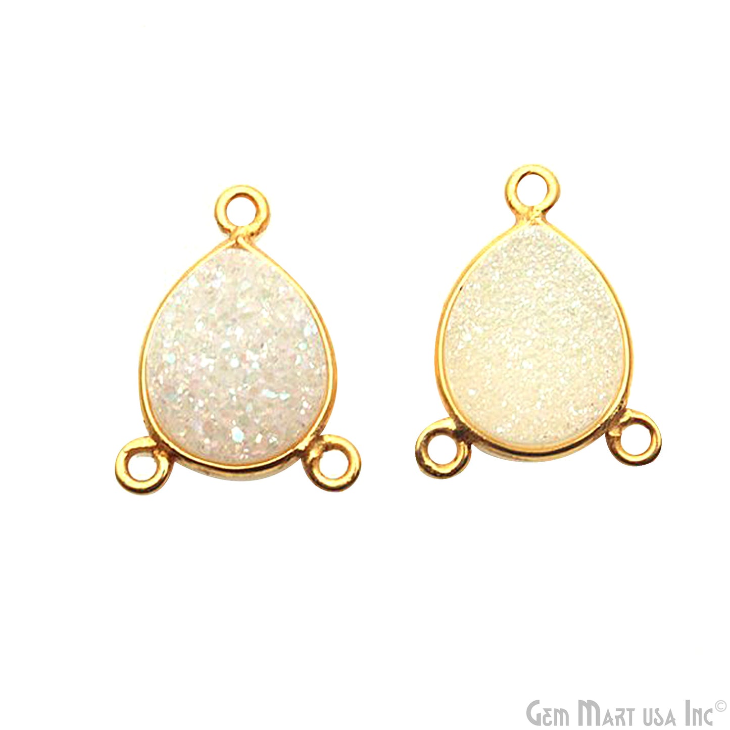 Titanium Druzy 10x12mm Pears Gold Plated Triple Bail Gemstone Connector