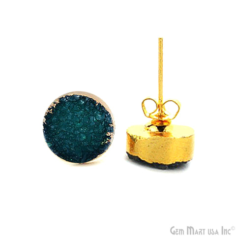 Round Shape 12mm Gold Plated Druzy Stud Earrings (Pick your Gemstone) (90012-2)