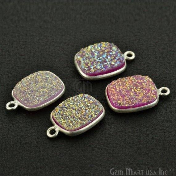 Clearance Titanium Druzy 10x12mm Octagon Silver Single Bail Bezel Gemstone Connector