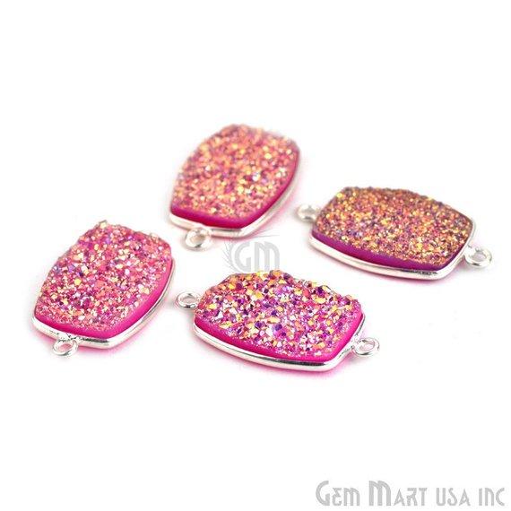 Clearance Titanium Druzy 13x18mm Octagon Silver Double Bail Gemstone Connector