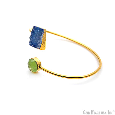 Gemstone With Druzy Gold Edged Adjustable Stacking Bangle Bracelet