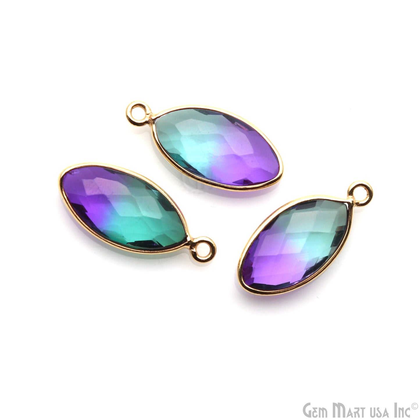 Doublet Aura Quartz 8x16mm Marquise Single Bail Gold Bezel Connector