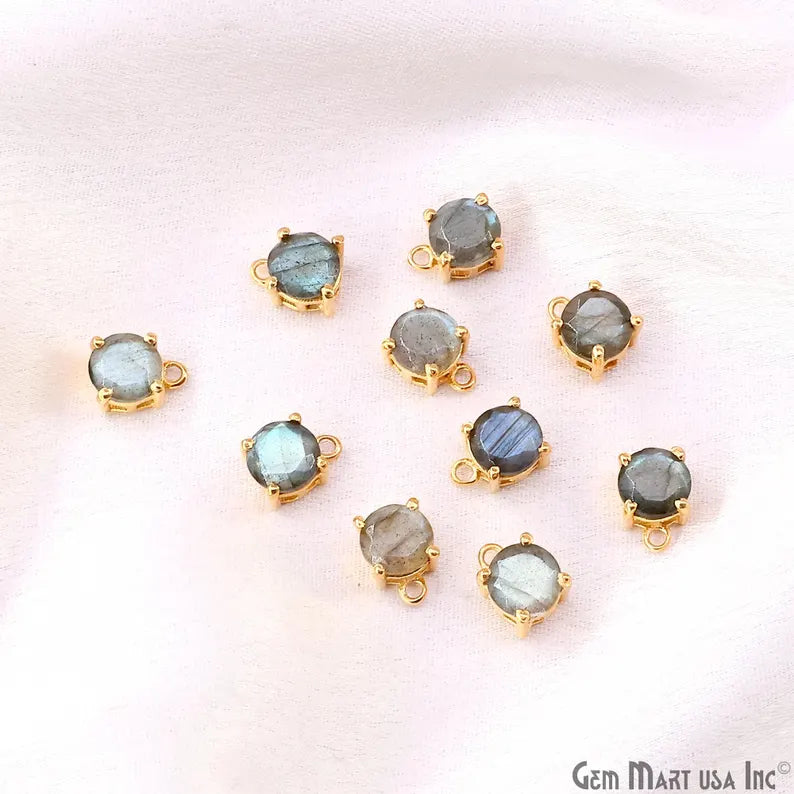 Labradorite Prong Setting Round 7mm Gold Plated Gemstone Connector