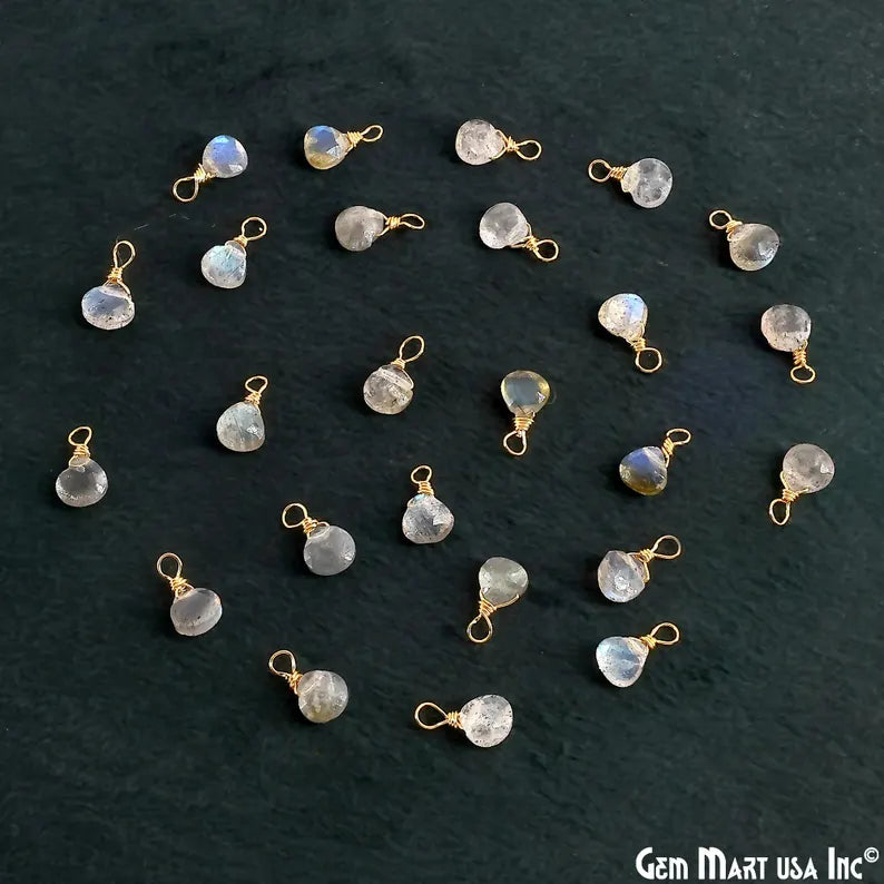 Labradorite Drop 9x5mm Gold Wire Wrapped Single Bail Connector