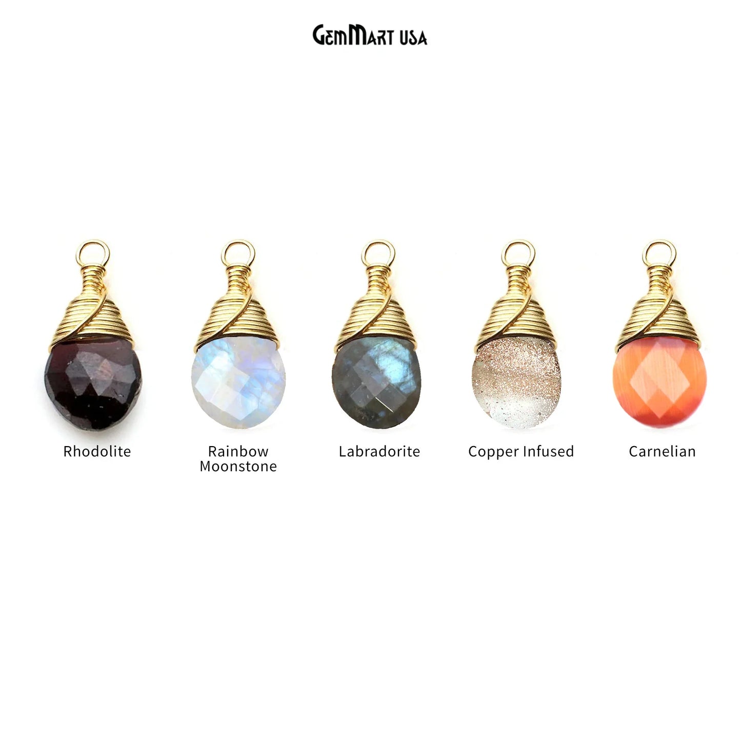 Pear 6x9mm Gold Plated Wire Wrapped Gemstone Connector - GemMartUSA