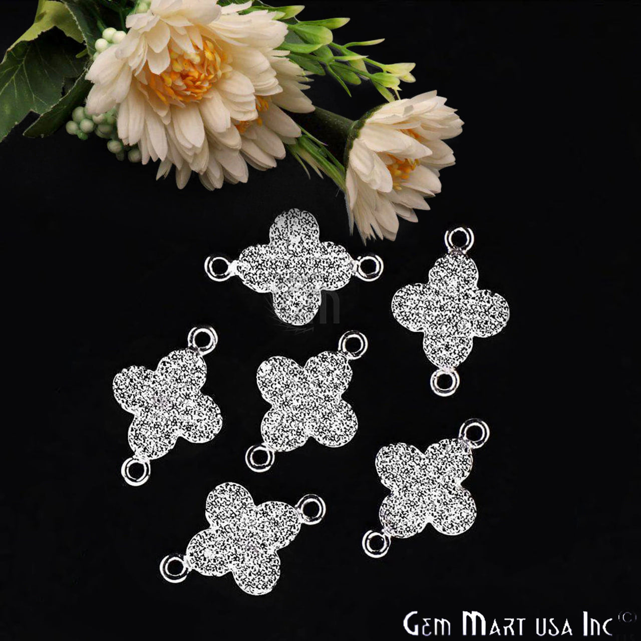 Cubic Zircon Pave 'Clover' Silver Charm 11x16mm For Bracelet & Pendants