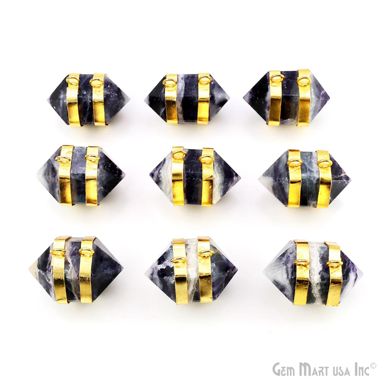 Amethyst Double Point Pendant Cat Bail Gold Plated 32x20mm